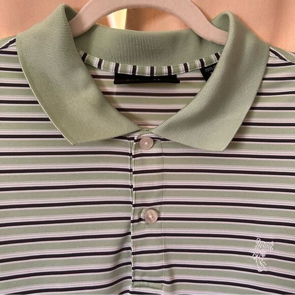 Ashworth Green Black White Striped Golf Polo Shirt XL - Picture 4 of 5